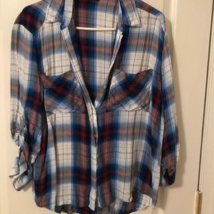 Express plaid 3/4 button sleeve top